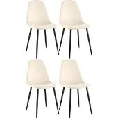 CLP Napier Set van 4 eetkamerstoelen - Modern Design - Zonder armleuning - Metalen Onderstel - Comfortabele Rugleuning - Max.150 kg - Fluweel/creme