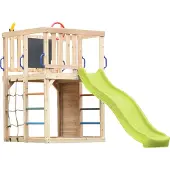 Axi Sam Klimtoestel van Hout in Bruin met Glijbaan in Lemoengroen | Speeltoren voor kinderen met Klimwand, Klimnet & Klimrek| Inclusief Accessoires | Speeltoestel voor in de tuin