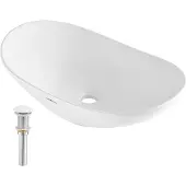 Vevor ovale wastafel, 592 x 361 x 158 mm, wastafel in badkamerstijl, moderne keramische wastafel, voor toiletten, hotels, restaurants, helder wit