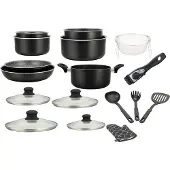 Herzberg HG-8055: 17-delige kookset met marmeren coating en afneembaar handvat, zwart