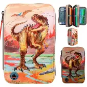 Dino World Khaki-bruine Etui Met Drie Vakken (412381)