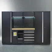 Datona Werkplaatsinrichting PREMIUM met eiken werkblad 285 cm breed - Zwart