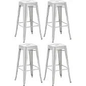 CLP Joshua Set van 4 barkrukken - Stapelbaar - Voetsteun - Metaal - zilver