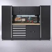 Datona Werkbank 160 cm met bovenkast en twee zijkasten - Zwart