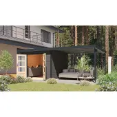 Karibu Gartenhaus, hybride model "Pluto 6", in een set met een uitbouw, ongeveer 3 meter breed, kleur: terragrond, afmetingen: 574x271x218,5 cm