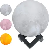 Grundig Mondlamp, 3D nachtlamp, nachtlamp met een diameter van 18 cm, vorm van een maanbol, tafellamp, maanlicht tafellamp, verlicht in 3 kleuren