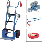 Fetra 11050 materiaalwagen, tot 400 kg, trapsterren, brancardstang, spanband, in hoogte verstelbare duwbeugel, luchtbanden, H 1300 mm, staal