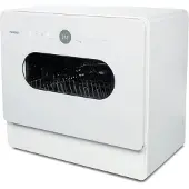 Medion Mini Vaatwasser DWT51 (tafelmodel vaatwasser met touchbediening, emmerfunctie, 5 couverts, werkt met/zonder wateraansluiting, 7 reinigingsprogramma's, voorkeuze starttijd, MD 37766) wit