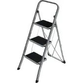 Songmics Trapladder met 3 treden grijs-zwart, Grijs-Zwart / 3 treden
