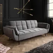 Invicta Retro slaapbank BOUTIQUE 215cm grijs fluwelen 3-zits met zwarte poten - 40567