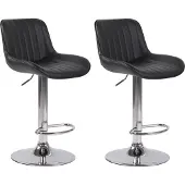 CLP Set van 2 barkrukken Lentini, bekleed met kunstleer, draaibaar en met hoogteverstelling | Kleur: zwart. Frame: chroom