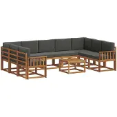 vidaXL - Buiten - bank - set - met - kussen - 10 - pcs - Natuurlijk - en - Antraciet