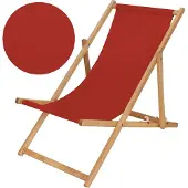 Springos Houten ligstoel, verstelbaar, opvouwbaar, bordeauxrood, voor tuin & strand