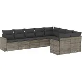 vidaXL 9-delige Loungeset met kussens poly rattan grijs