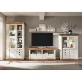 IMV Woonkamerwand, landhuisstijl, 356 cm, grenen, wit / eikenhout "Wotan", wandmeubel, hoge kast