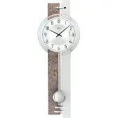 AMS 7440 Wandklok, quartz uurwerk met slinger, zilverkleurig, natuursteenlook. Pendelklok met glazen slinger