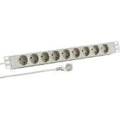 Efbe-Schott EFB, 48,3 cm, 19 inch, 1HE, stekkerdoos met 9 x CEE 7/3 stopcontacten, zonder schakelaar, in een aluminium profiel, grijs