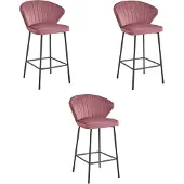 Leobert Barkruk - - Gatta - Donkerroze velours / Zwarte poten - 55 x 49 x 90,5 cm - Set van 3