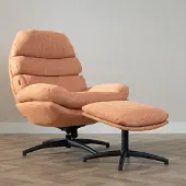 Livin24 Draaifauteuil met hocker Palma linnen koper