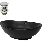 LuxeBath wastafel, opzetwastafel, ovaal, 59x38x19 cm, zwart, van keramiek, inclusief afvoerputje met overloop