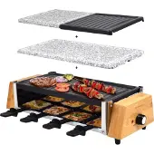 Syntrox Germany Raclette für 8 Personen + 3 Platten | heißer Stein | 1200W | Antihaftbeschichtet - Murtel / A-Ware