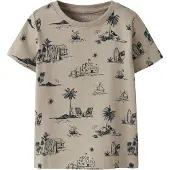 Name it MINI T-shirt zand Beige Jongens Stretchkatoen Ronde hals All over print - maat 92