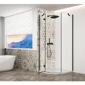 Hak Trinity Black kwadrant douchewand 900x900mm, helder glas, links