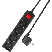 ACT AC2440 Stekkerdoos 4 Sockets | Lichtgevende Schakelaar | 2 meter | Zwart