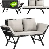 Casaria Polyrotan Tuinbank Zwart/Crème 176x56x81cm