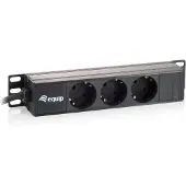 Equip 333299, stekkerdoos met 10 inch (1HE) en 3 stopcontacten, inclusief wandmontagemateriaal, 1,50 meter lang, zwart