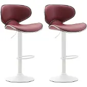 CLP Set van 2 barkrukken Las Vegas V2, bekleed met kunstleer, met voetsteun | Kleur: bordeauxrood, frame: wit