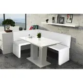 Fun-Möbel Eckbankset 196x142 cm ROBIN XL R, wit / Eettafel DANTE, wit, HGL