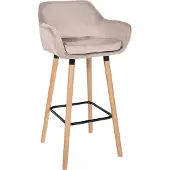 CLP Grant Barkruk - Met rugleuning - Moderne Barstoel - Beukenhouten Poten - Belastbaar tot 150 kg - Velvet - Fluweel - creme/natura