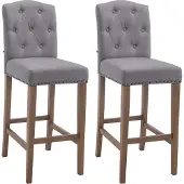CLP Set van 2 barkrukken Louise, met beklede zitting en houten frame | Kleur: lichtgrijs, frame: antiek licht
