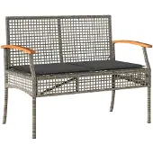 vidaXL Tuinbank met kussen poly rattan en acaciahout grijs