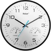Mebus Wandklok met kwarts uurwerk, thermometer en hygrometer / Kleur: Wit, Zwart / Model: 16180