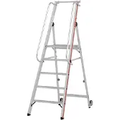 Hymer platformladder met kieprollen en lange handrail, 7 treden