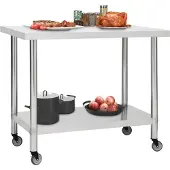 vidaXL Keukenwerktafel met wielen 100x45x85 cm roestvrij staal