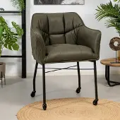 Livin24 Eetkamerstoel met wieltjes Royce eco-leer groen