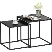 HOMCOM HOMdotCOM bijzettafel, salontafel, gedekte tafel, set van 2, modern design, stalen frame, zwart, 40 x 40 x 40 cm
