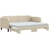 vidaXL Slaapbank met onderschuifbed en matrassen 80x200 cm stof crème