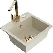 Mexen Milo granieten gootsteen 1-komory met keukenmengkraan Rita, beige - 6505-69-670300-50