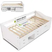 Juskys – Nalu Functioneel Bed & Kajuitbed – 90 x 200 cm – Voorzien Van 5 Laden En Lattenbodem – Voor Kinderkamer En Logeerkamer – Wit Grenenhout