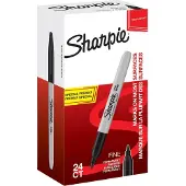 Sharpie Fine Permanentmarker Fijn Ronde punt - Zwart Waterbestendig 24 Stuks