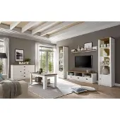 IMV Landhuis TV-meubel, wandmeubel, woonkamer, 260 cm, grenen, wit, licht eikenhout