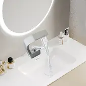 Easybuy Koperen kraan, watervalmodel, badkamer, wastafel, mengkraan, wastafelkraan, modern, creatief design (zilver)