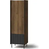 Bettso Smalle, geribbelde garderobekast PRESTIGO, 59 x 190 cm, zwart + notenhout