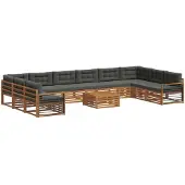 vidaXL Sofa-Sets 11 st Natuurlijk en Antraciet Massief Acacia Hout
