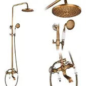 OEM Douchearmatuurset, antiek messing, met dubbele knoppen