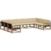 vidaXL Buiten bank set 9 st Natuurlijk en Beige